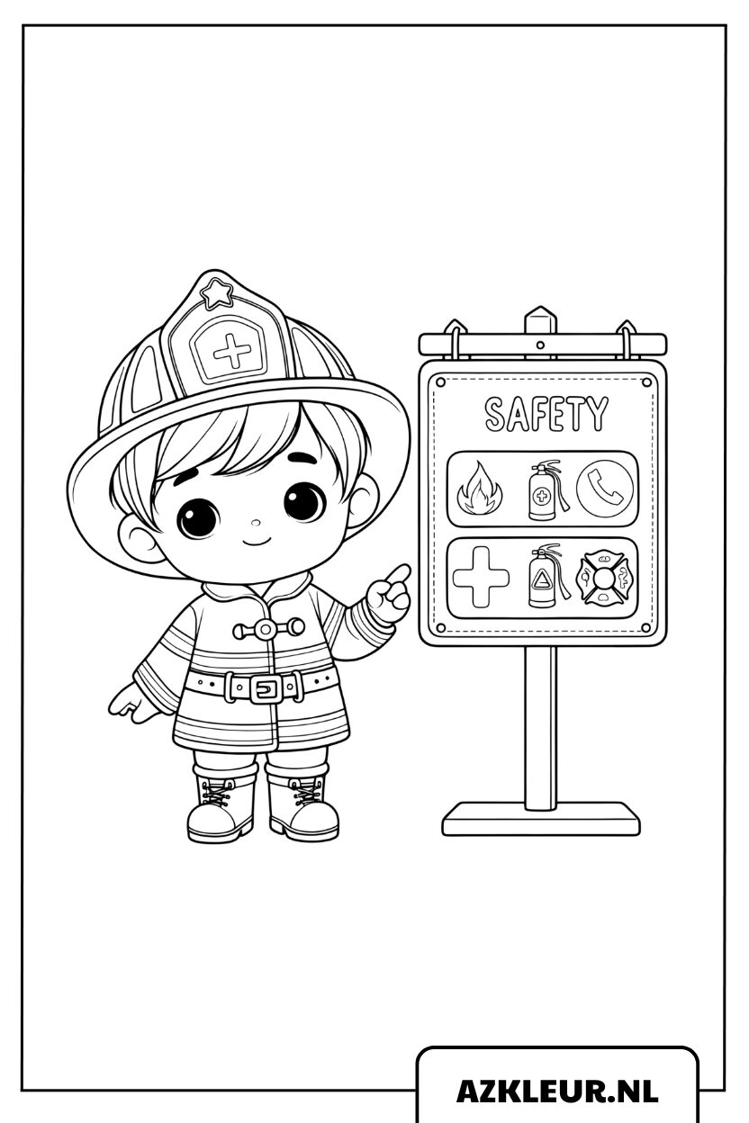 Kleurplaat Dappere Brandweerjongen