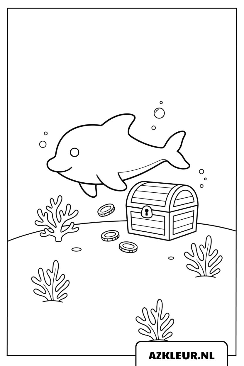 Kleurplaat Dolfijn en de Geheime Schat