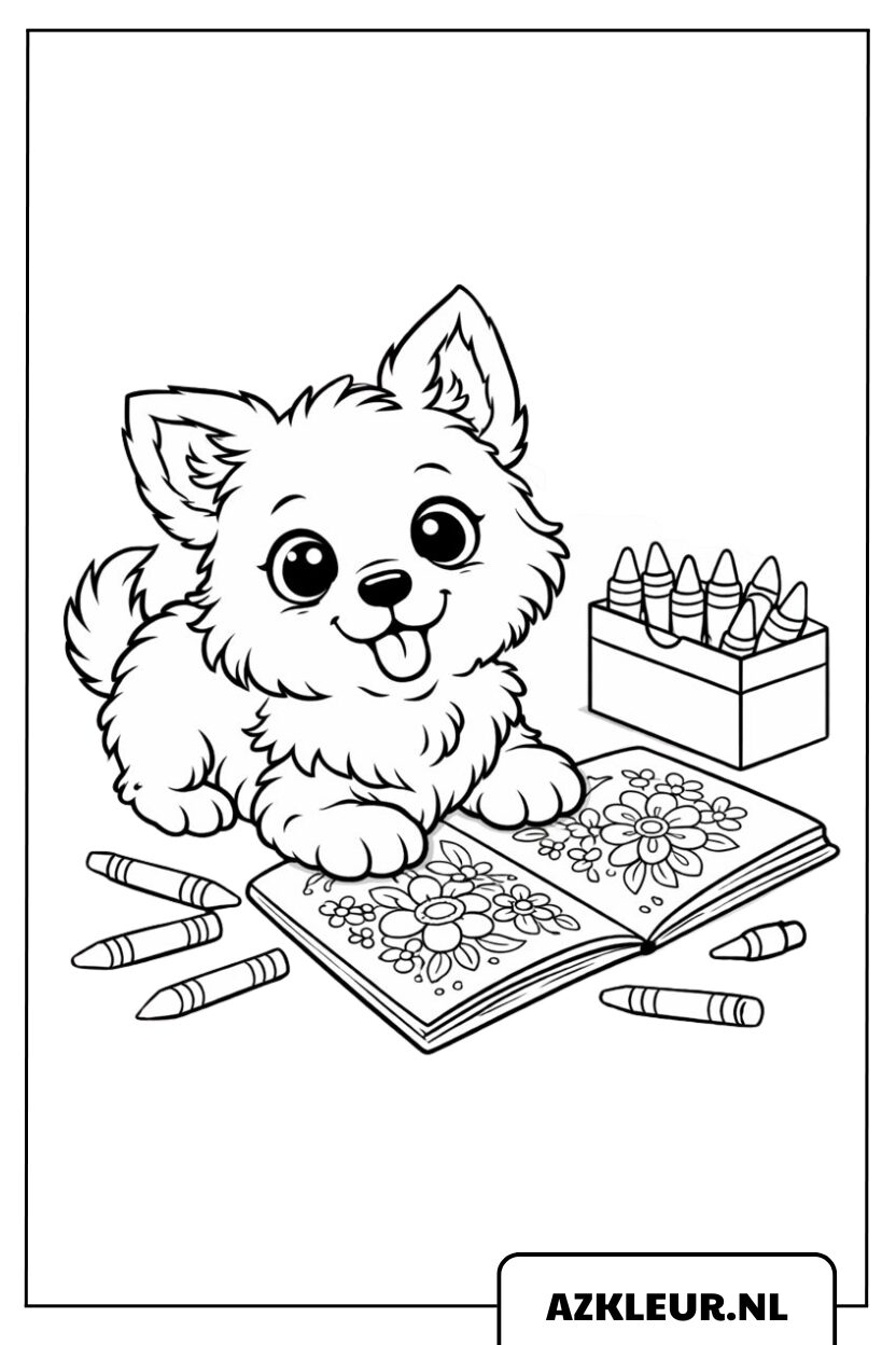 Kleurplaat Hond met Kleurpotloden