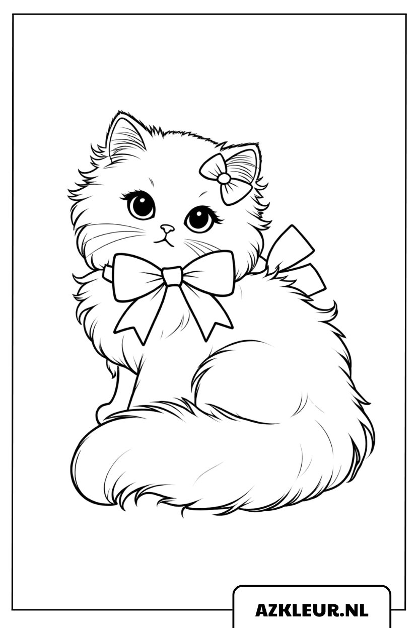 Kleurplaat Kat met een sierlijke strik