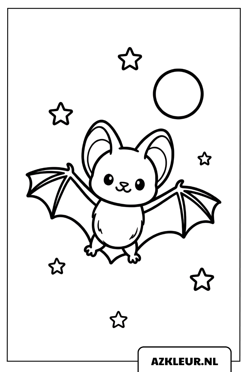 Kleurplaat Kleine vleermuis die ’s nachts vliegt