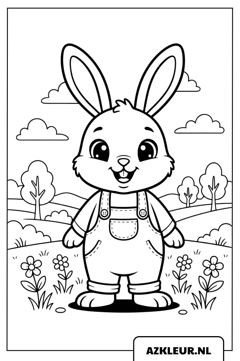 Kleurplaat Konijn Lief in de Bloemenweide