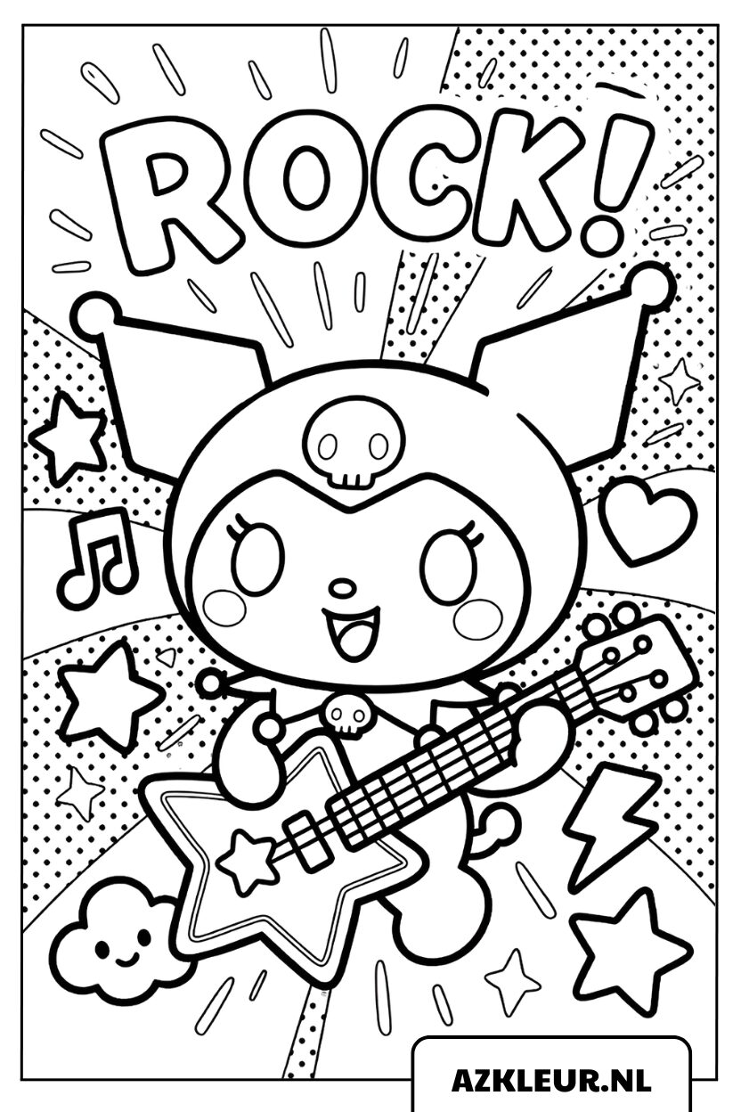 Kleurplaat Kuromi die gitaar speelt