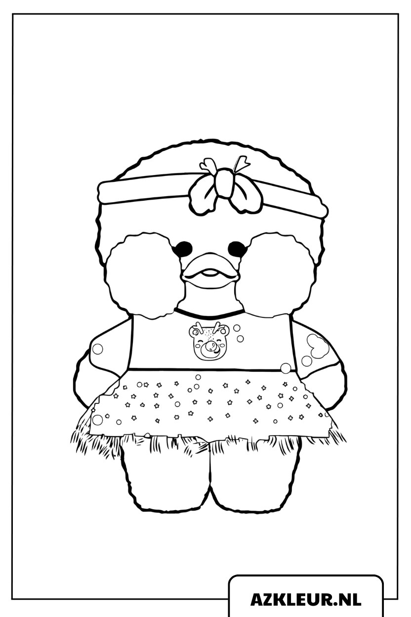 Kleurplaat Paper Duck in een schattige jurk met een strik haarband