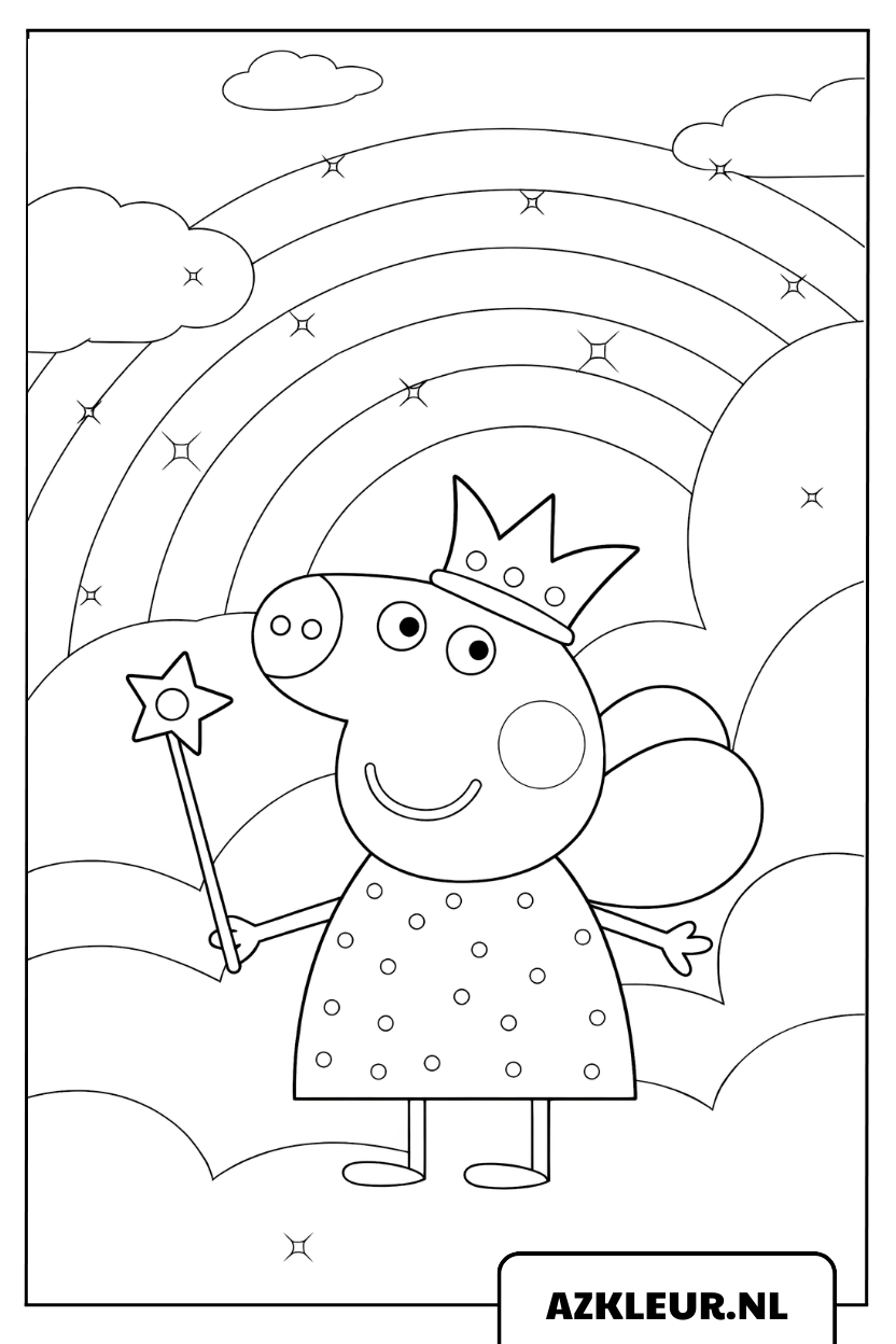 Kleurplaat Prinses Peppa Pig tussen de wolken
