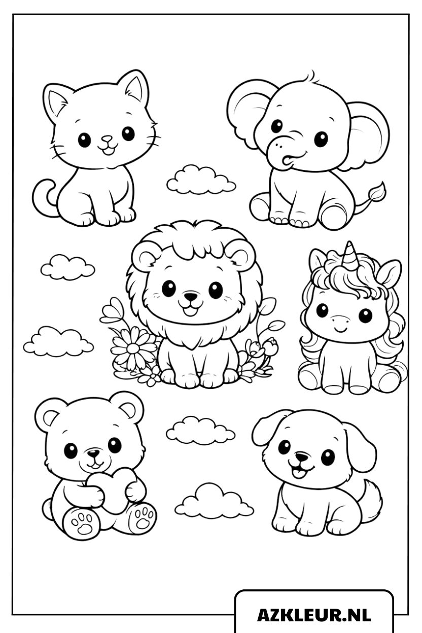 Kleurplaat Schattige Dieren om te Kleuren en Spelen