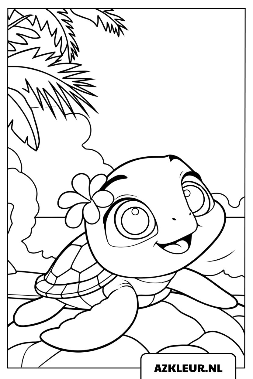 Kleurplaat Schattige Zeeschildpad