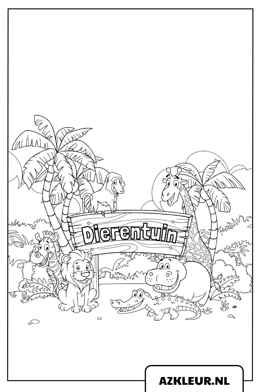 Kleurplaat Vrolijke Dierentuin