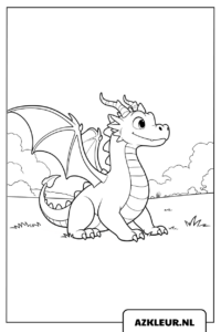 Kleurplaat babydraak die in het bos wandelt