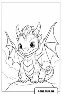 Kleurplaat babydraak op de top van een berg