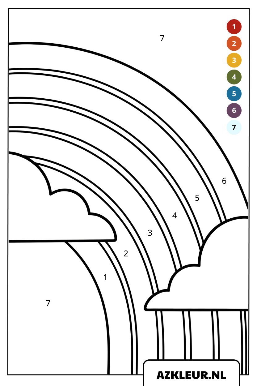 Kleurplaat op nummer Eenvoudige regenboog voor kinderen