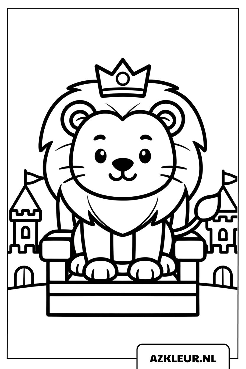 Kleurplaat schattige leeuwenwelp op de troon