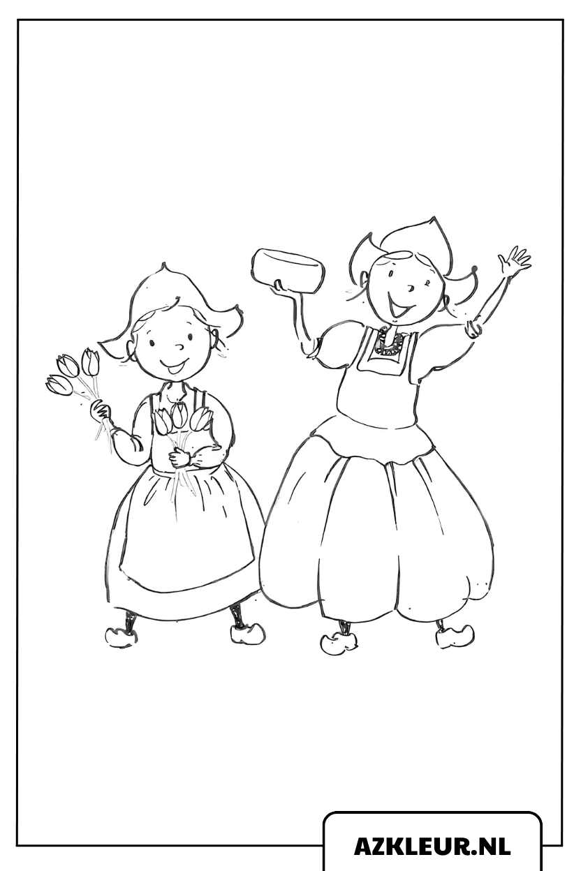 Kleurplaat van de Zoete Zusjes die bloemen plukken