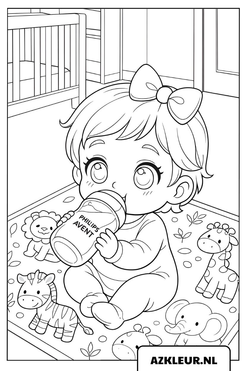 Kleurplaat van een baby die diep slaapt op een kussen
