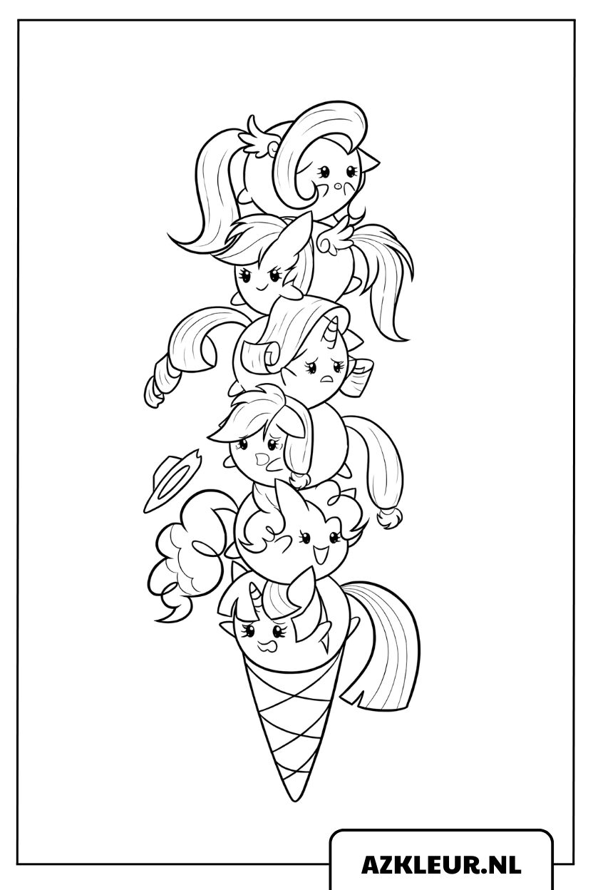 Kleurplaat van een ijshoorntje in de vorm van een Little Pony