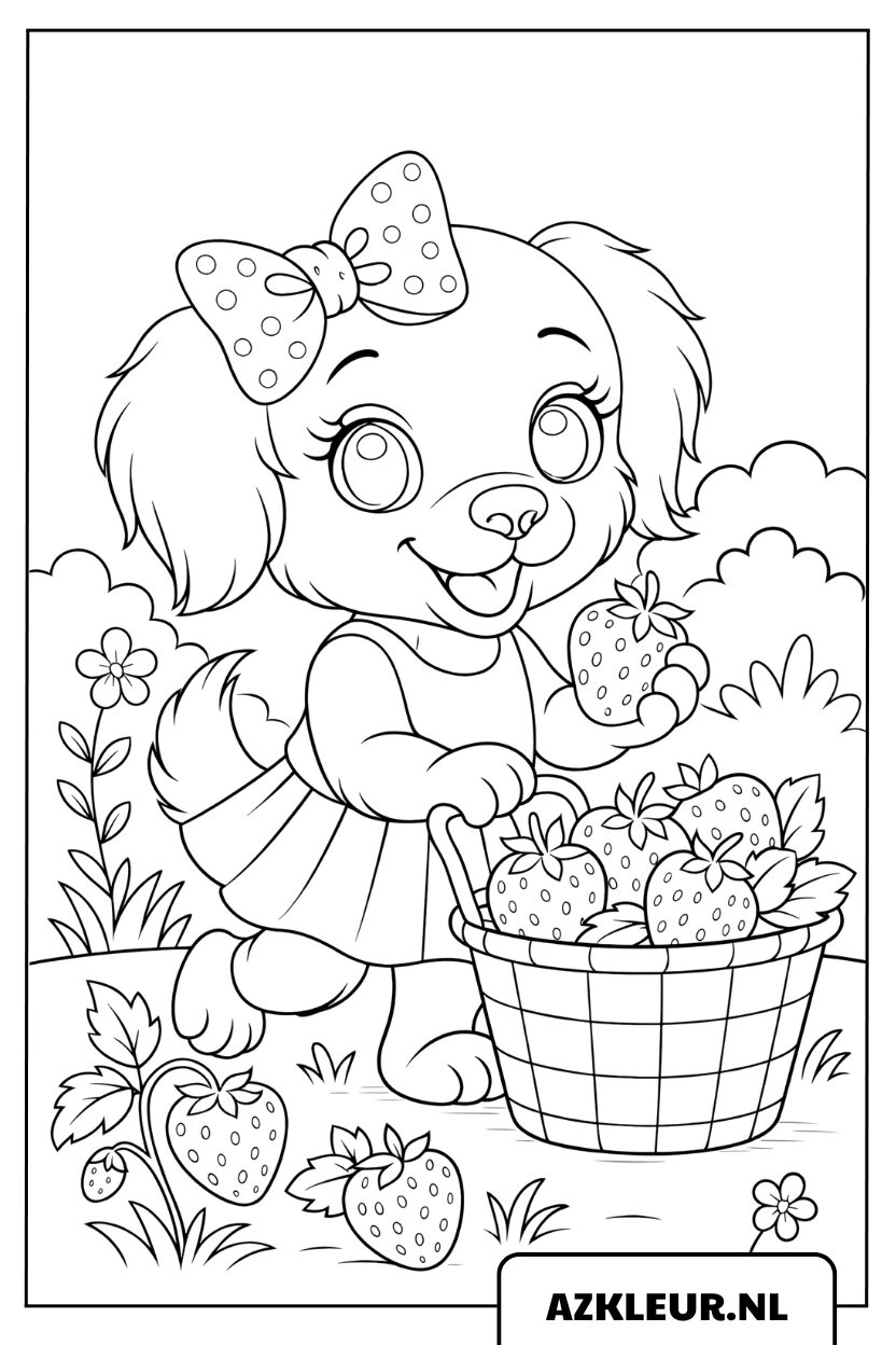 Kleurplaat van een schattig hondje dat de zebrapad oversteekt