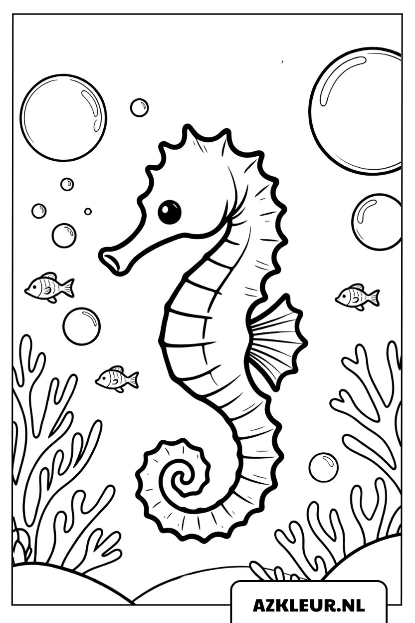Kleurplaat zeepaardje en koraalrif