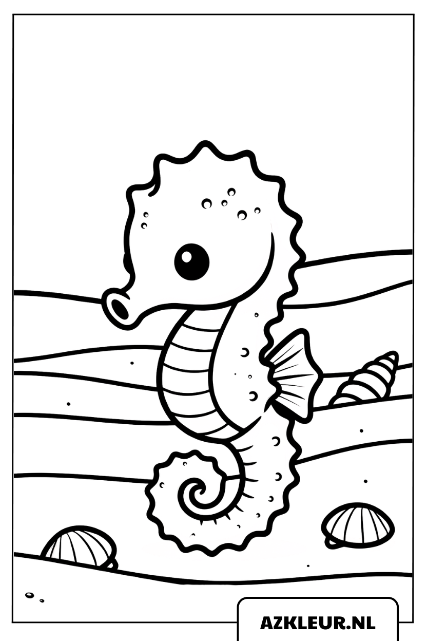Kleurplaat zeepaardje op de zeebodem