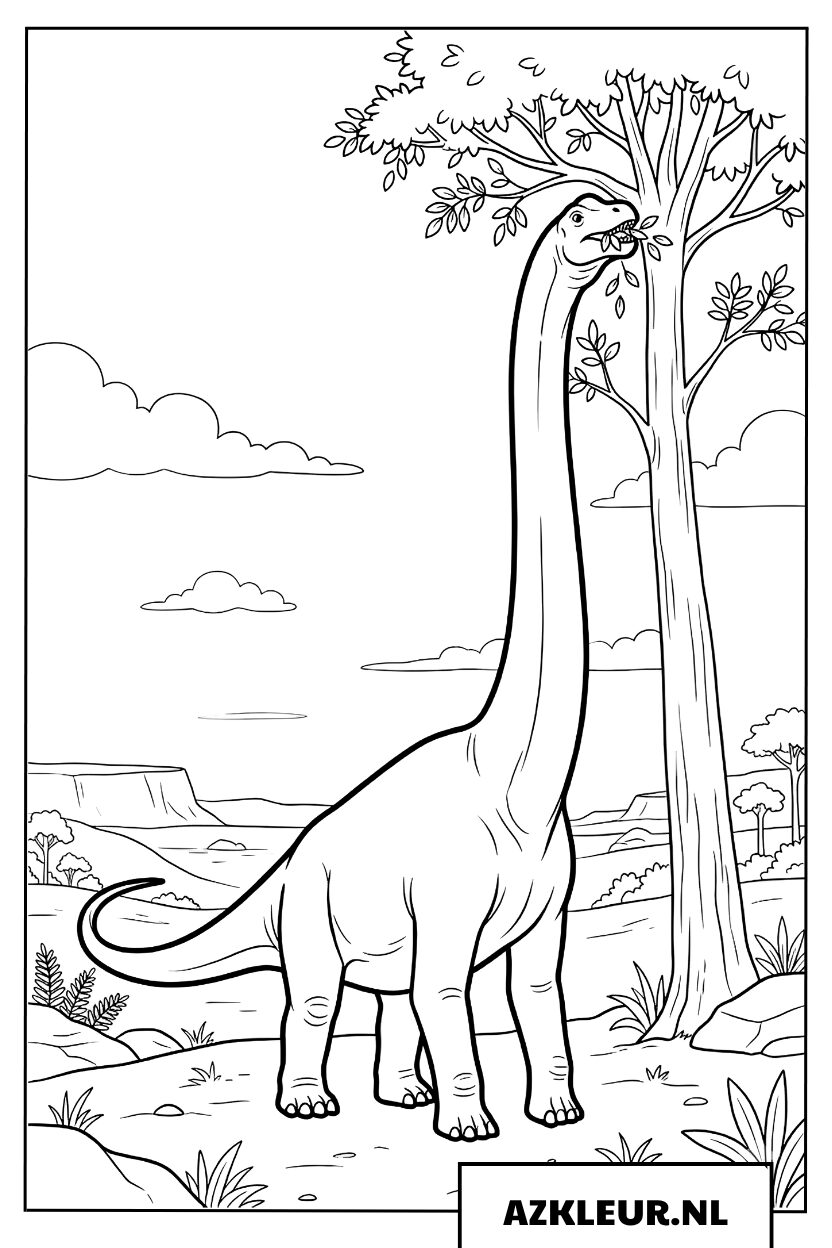 Langnek Dinosaurus Eet Bladeren Kleurplaat