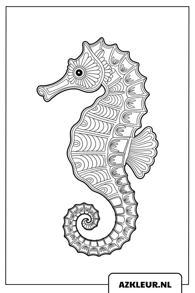 Mandala zeepaardje kleurplaat voor volwassenen