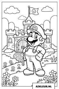 Mario bij de kasteelingang kleurplaat