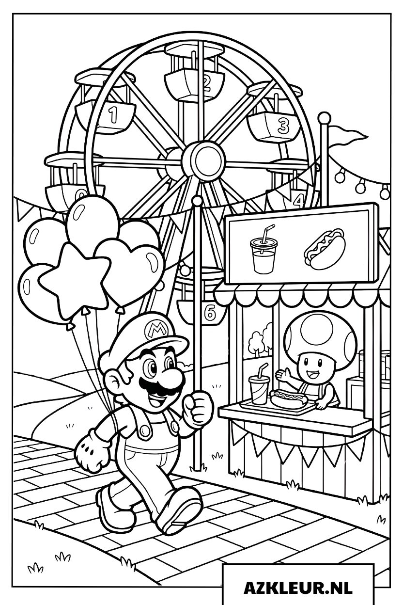 Mario op de kermis kleurplaat