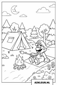 Mario op kampeeravontuur kleurplaat