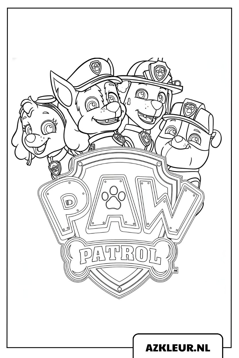 Paw Patrol kleurplaat pups met het teamlogo