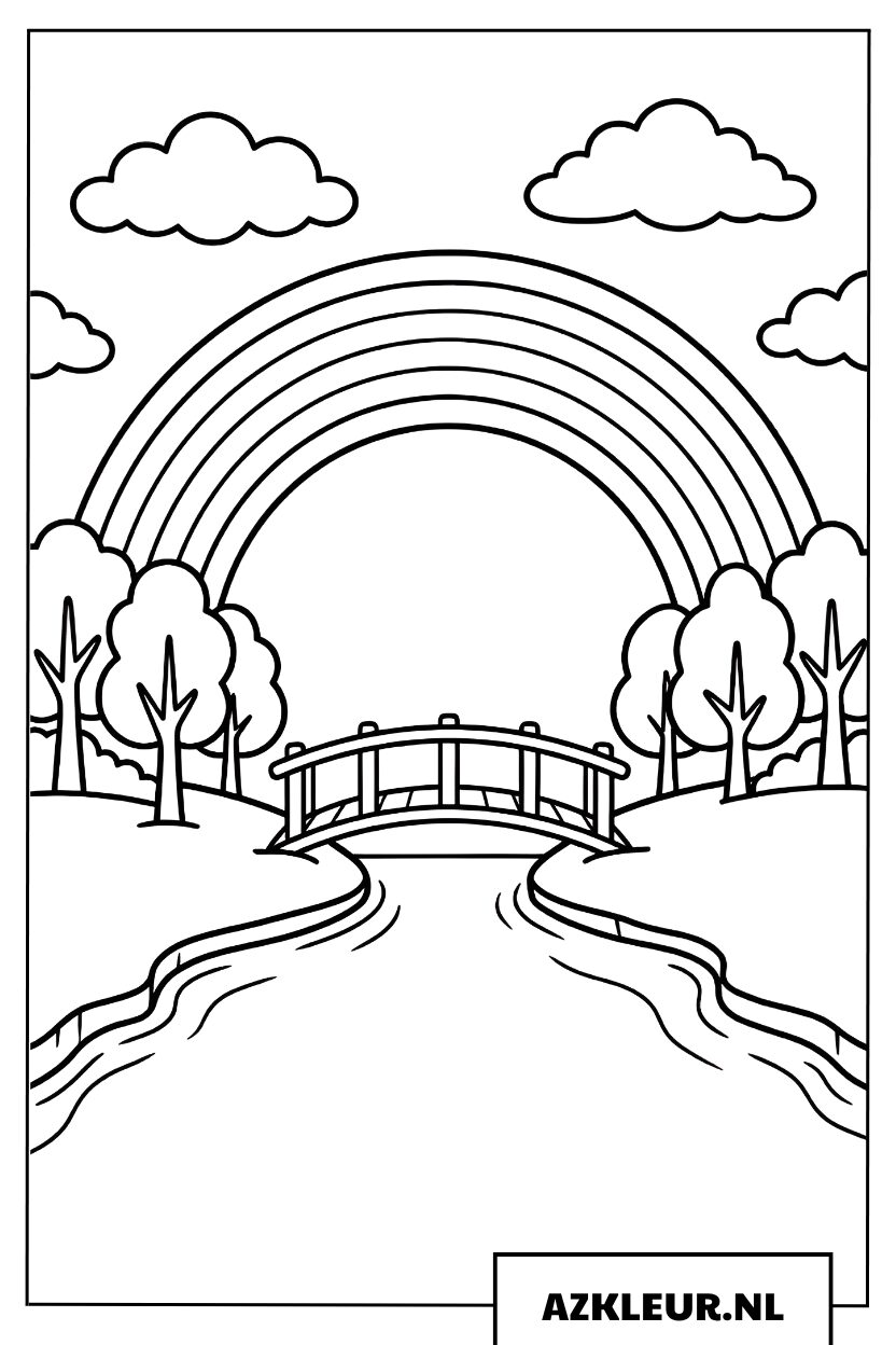 Regenboog boven een Rivierlandschap Kleurplaat