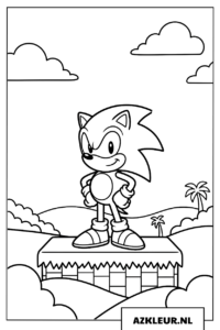 Sonic kleurplaat staand op een klif en genietend van het uitzicht