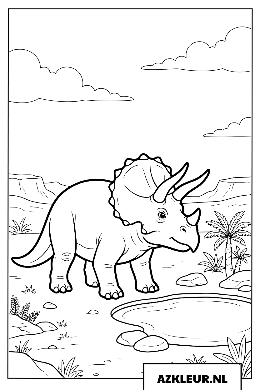 Triceratops bij de Vijver Kleurplaat