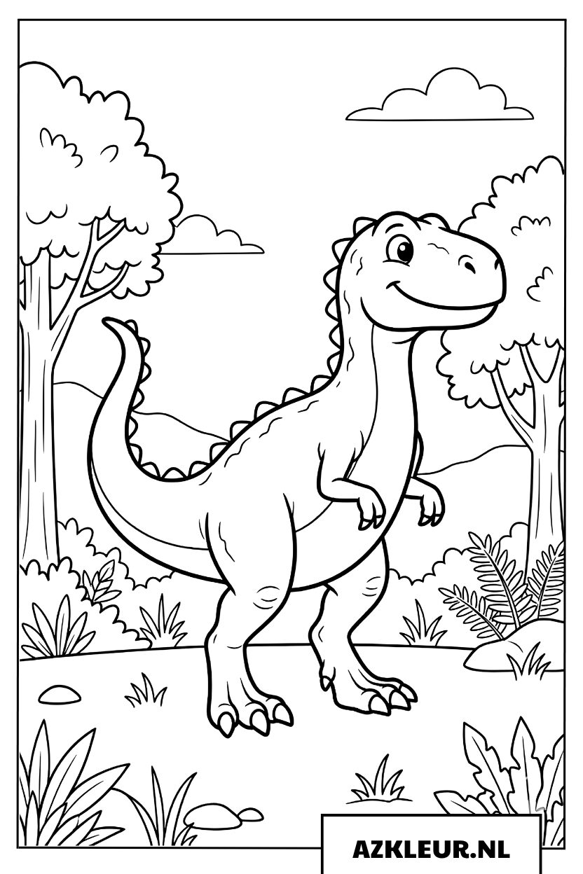Vriendelijke Dinosaurus in het Bos Kleurplaat