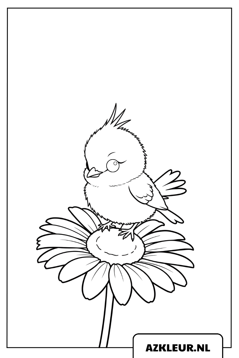 kleurplaat Kuikentje op een Madeliefje