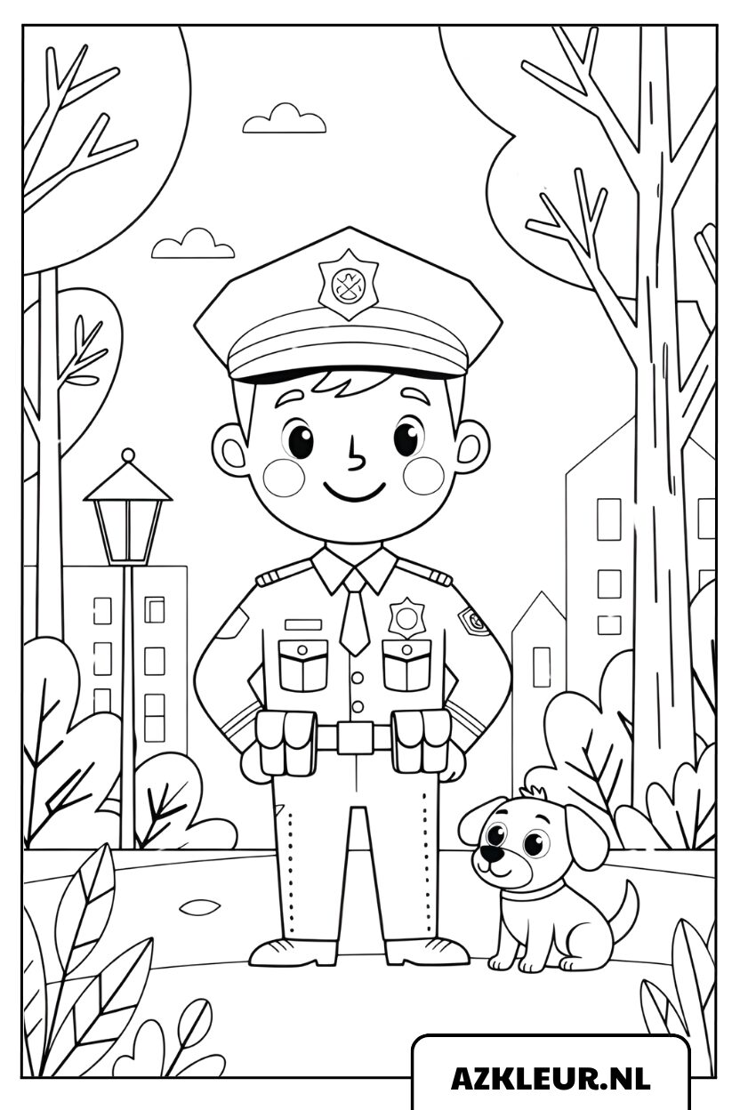 kleurplaat Schattige Kleine Politieagent