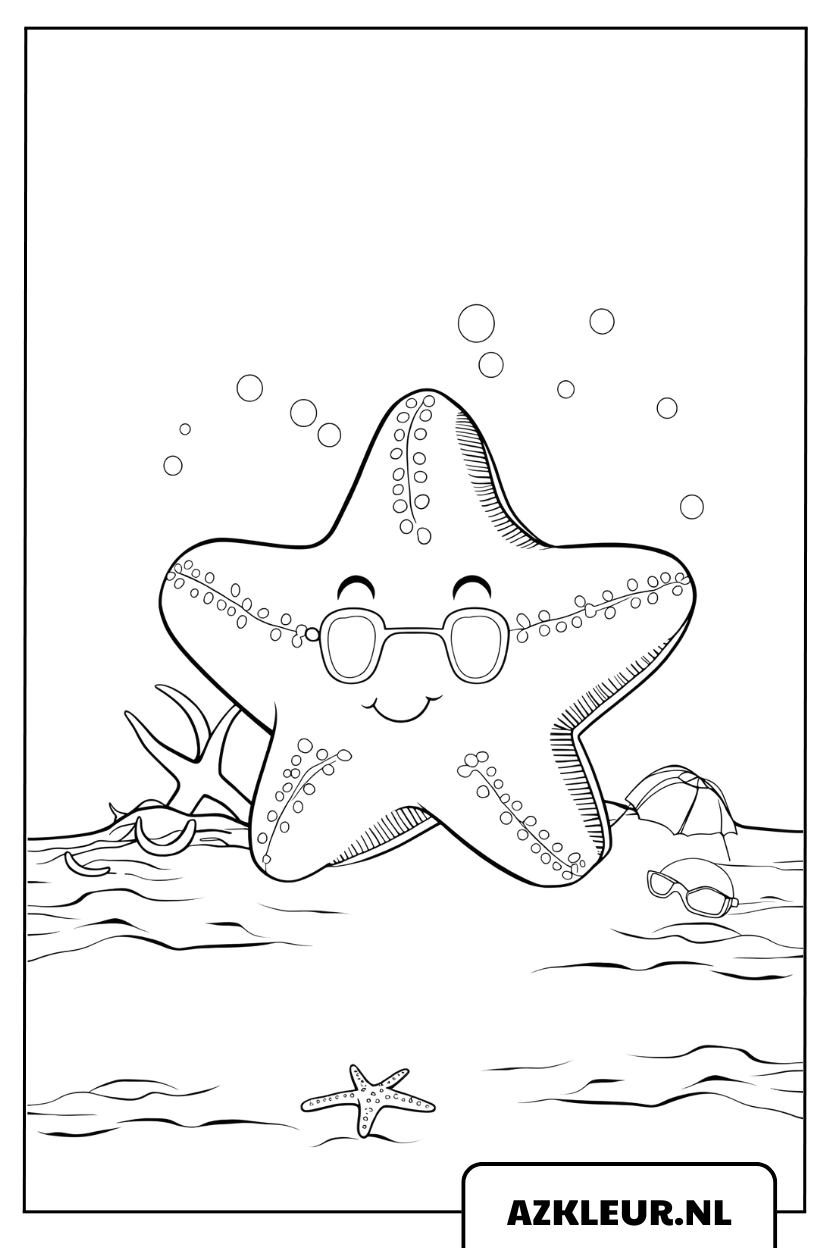 kleurplaat Schattige Zeester Met Bril