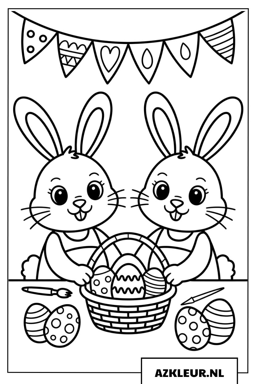 Kleurplaat Pasen Konijntjes Schilderen Eieren