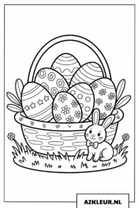 Kleurplaat Pasen Mandje met Eieren