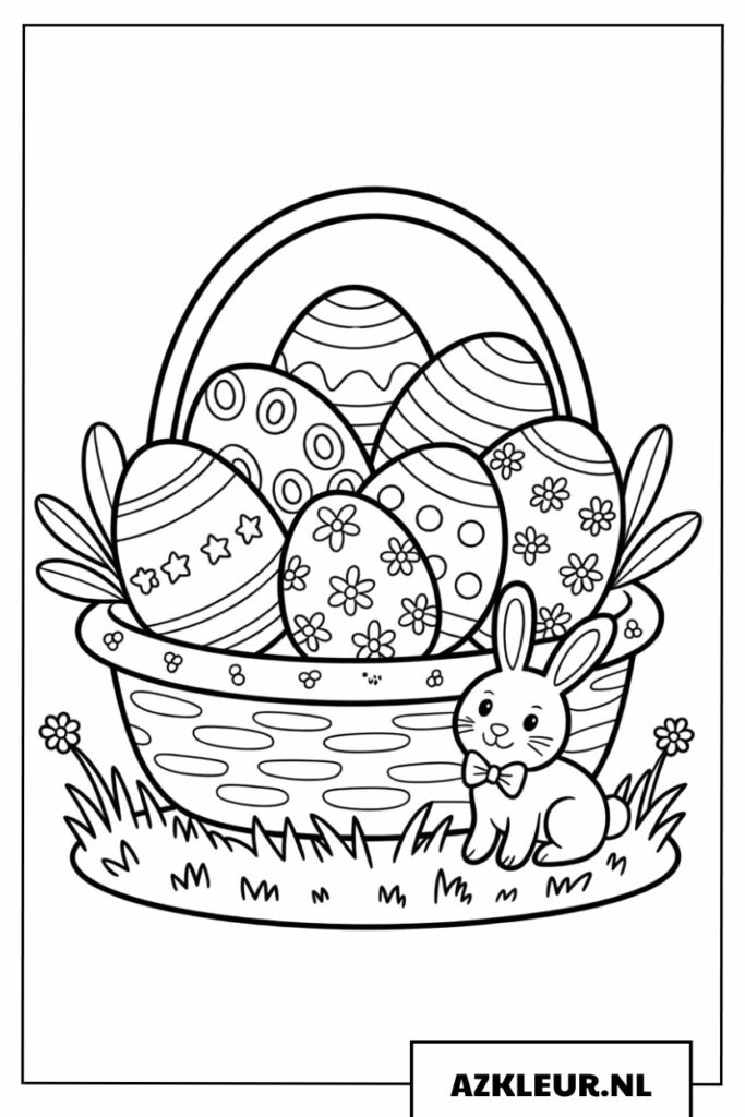 Kleurplaat Pasen Mandje met Eieren