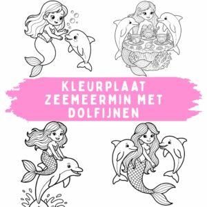 Kleurplaat Zeemeermin met Dolfijnen