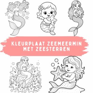Kleurplaat Zeemeermin met Zeesterren