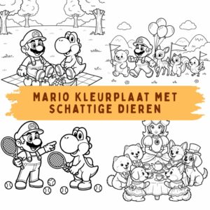 Mario Kleurplaat met Schattige Dieren: Gratis Printbare Kleurplaten