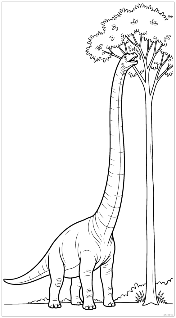 Brachiosaurus strekt zijn lange nek uit om hoge boombladeren te bereiken