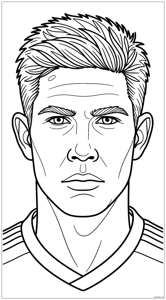 Close-upportret van Kevin De Bruyne met gedetailleerde gelaatstrekken