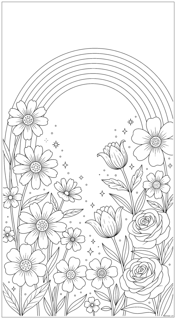 Een dromerig tuintafereel met een regenboog