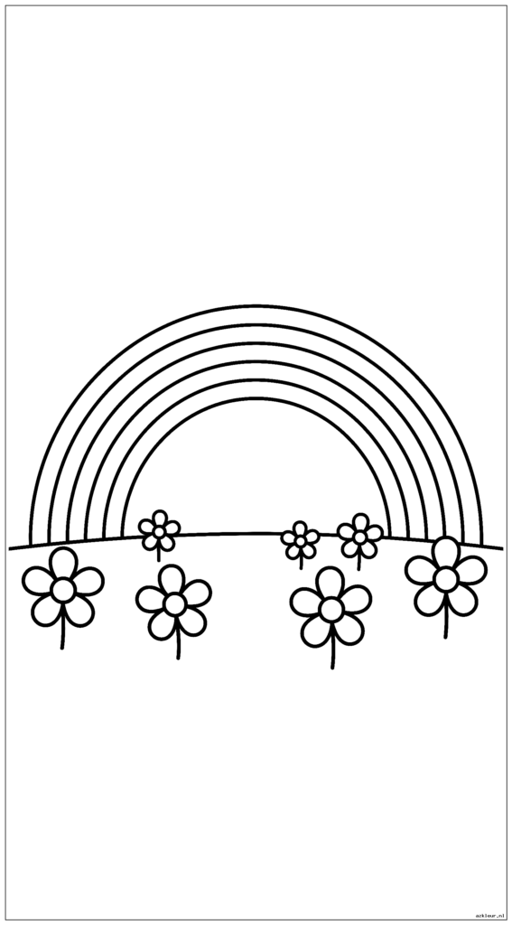 Een eenvoudige regenboog die zich over een klein veld buigt met een paar grote