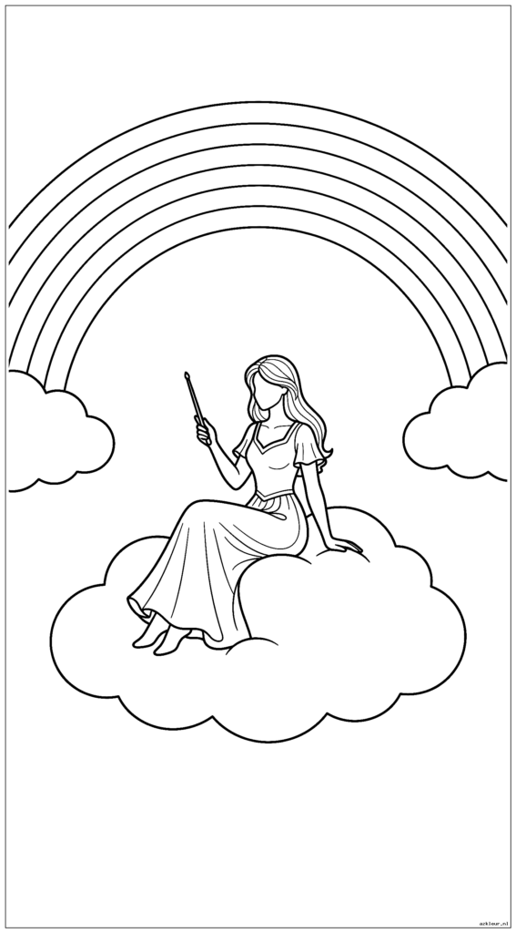 Een groot verticaal tafereel met een regenboog erboven