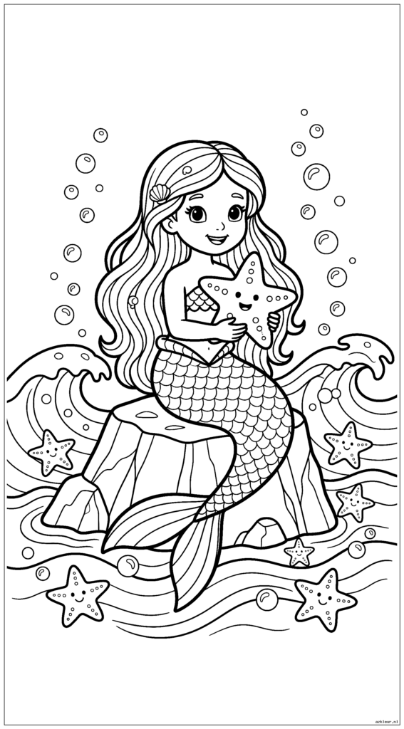 Een schattige zeemeermin zittend op een rots