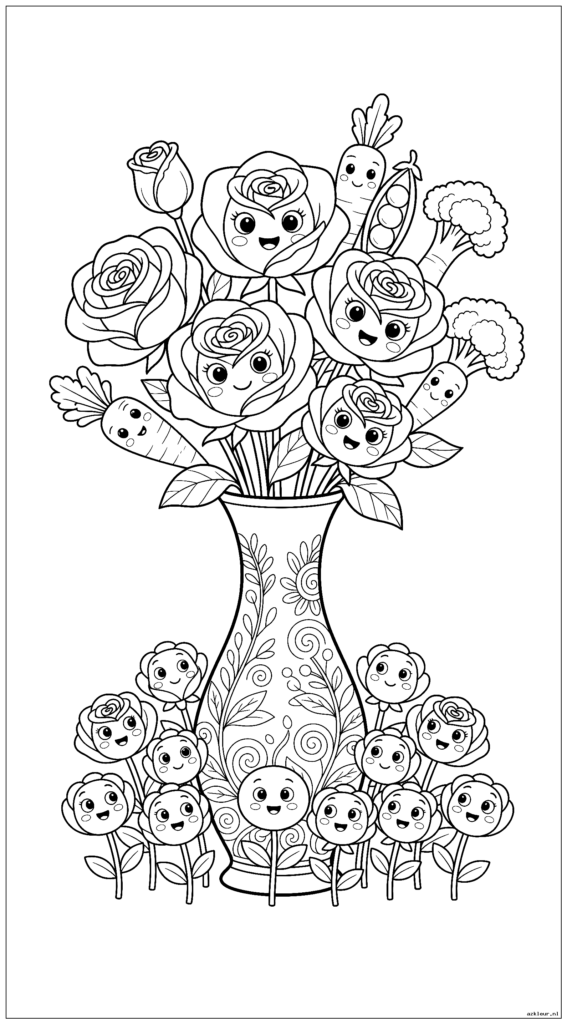 Elegante vaas met rozen die verhalen vertellen aan kleinere knoppen