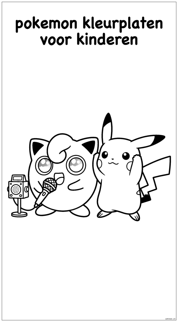 Jigglypuff zingt karaoke terwijl Pikachu speels zijn oren bedekt