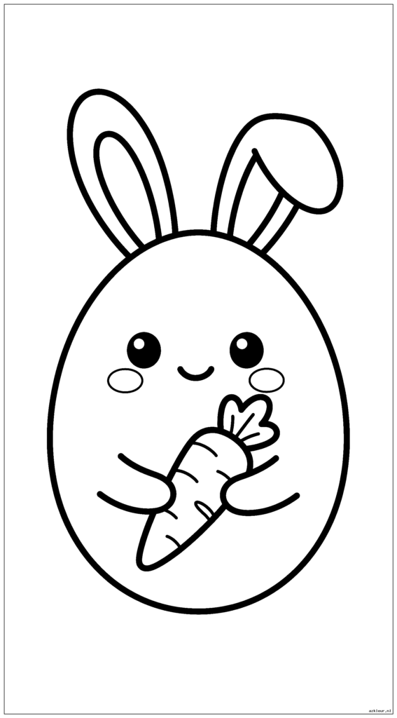 Kawaii paaseikarakter dat konijntjesoren draagt en een wortel vasthoudt